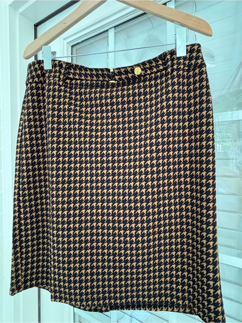 Classic ,Houndstooth A-Line Skirt in Black and Tan, large